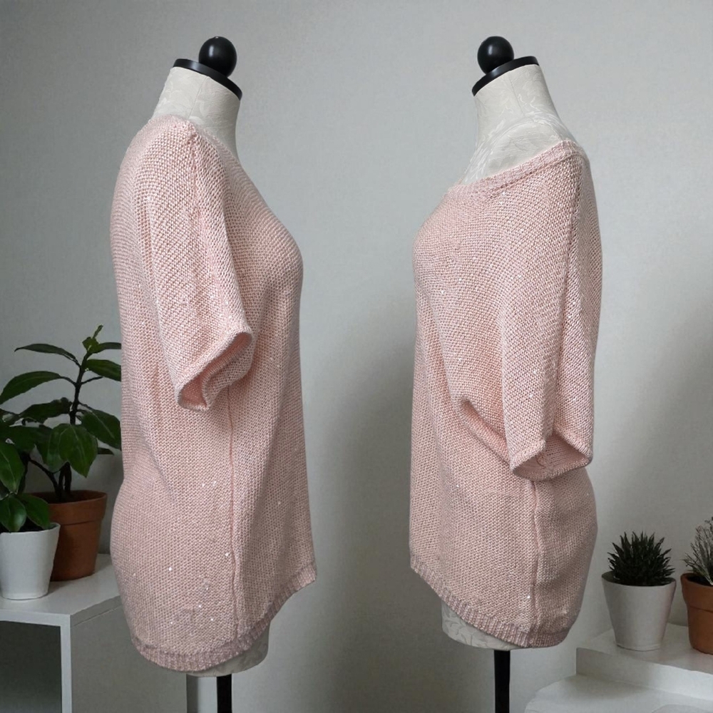 Premise Sparkly Baby Pink Knit Sweater Tunic Quarter Sleeve Size Small-Medium - Picture 5 of 6
